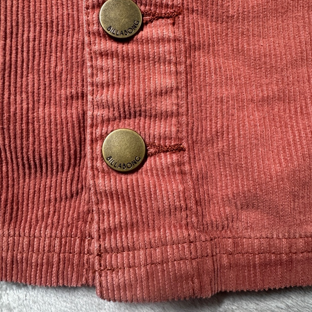 Billabong Dusty Rose Pink Retro Button Front Corduroy Mini Skirt Size 27 - Picture 4 of 16